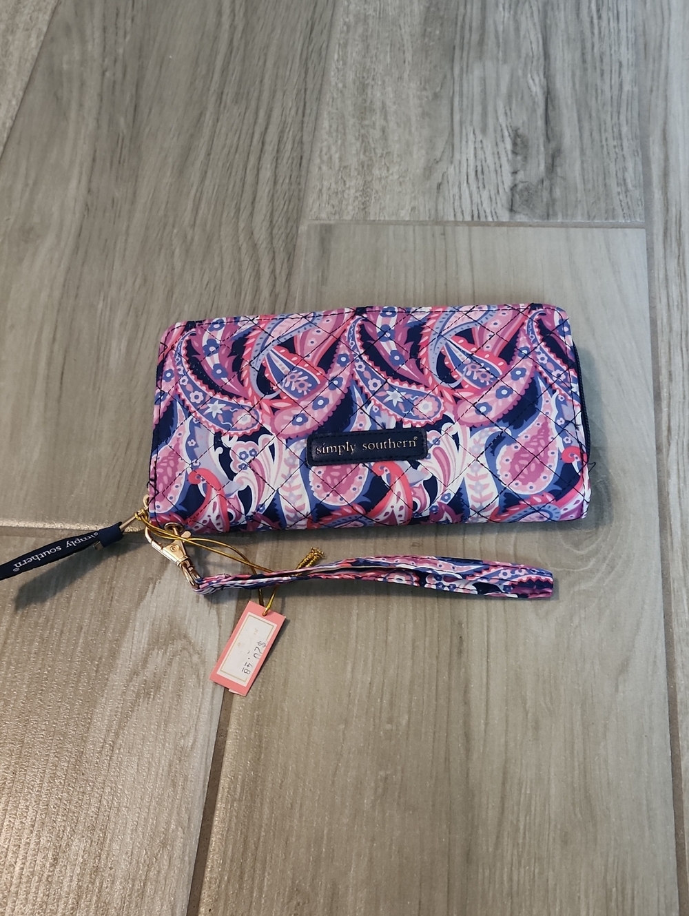 NWT Simply Southern Pink and Navy Paisley Quilted Wristlet Wallet
